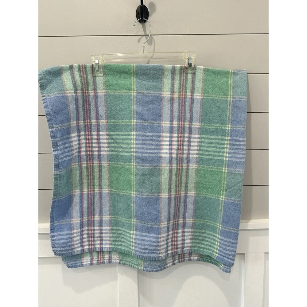 Vtg Sturdy Woven Cotton Tablecloth Pastel Colors Plaid Pattern 46